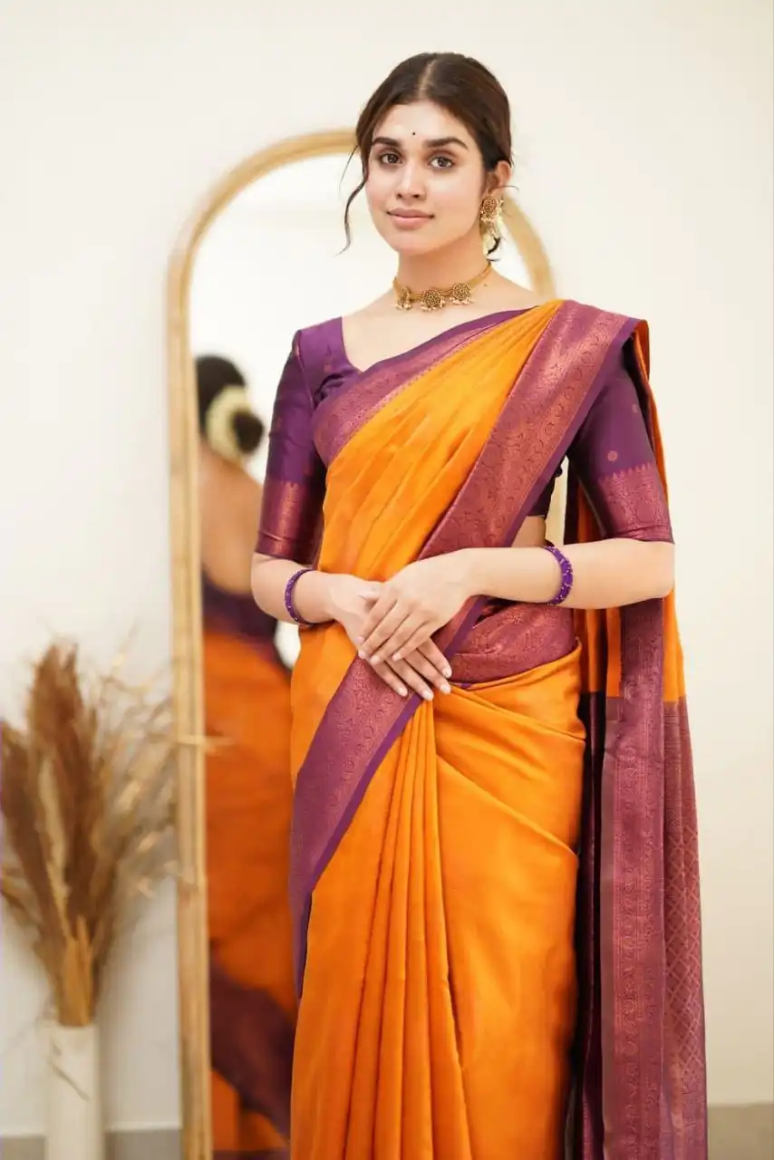 DDF 115 Orange Color Soft Lichi Silk Ordinary Design Rich Pallu Saree Casual, Party Wear, Events, Festivals Etc. Expected Delivery 4-6 Working Days 1499/ | Bollywood Sarees, Creative Sarees, Designer Sarees, Embroidered Sarees, Ethnic Saree, Modern Digital sarees, Party Wear Sarees, Sarees