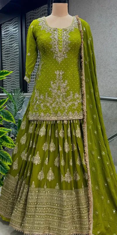 NSR 806 Pista Green Color Pure Chinnon Silk Embroidery Lehenga Choli Casual, Party Festive, Events Etc. Expected Delivery 4-6 Working Days @2199/- | Bollywood Lehenga, Creative Lehenga, Designer Lehenga, Embroidered Lehenga, Lehenga, Party Wear Lehenga, Straight Suits