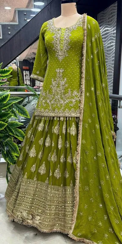 NSR 806 Pista Green Color Pure Chinnon Silk Embroidery Lehenga Choli Casual, Party Festive, Events Etc. Expected Delivery 4-6 Working Days @2199/- | Bollywood Lehenga, Creative Lehenga, Designer Lehenga, Embroidered Lehenga, Lehenga, Party Wear Lehenga, Straight Suits