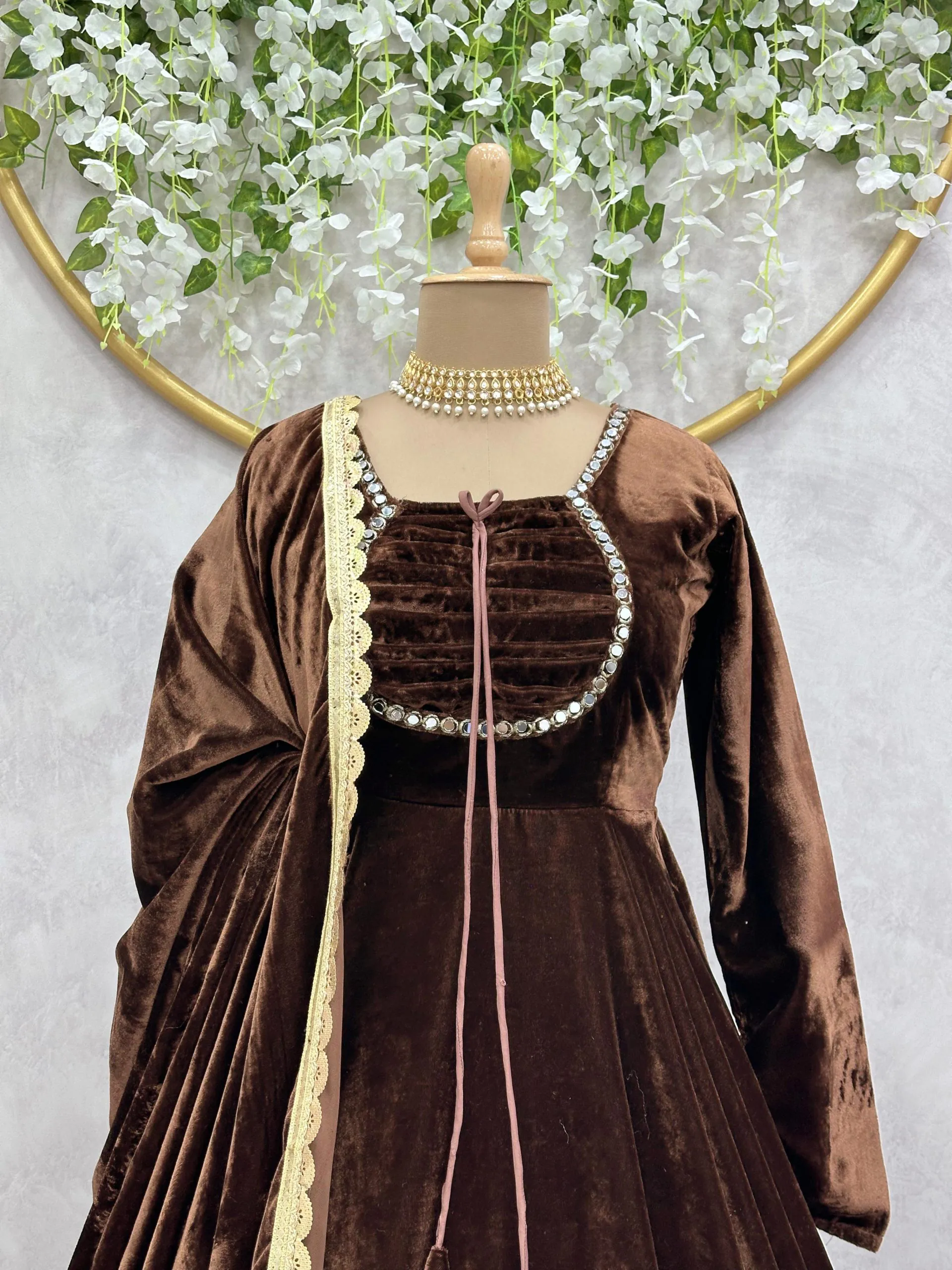 KD 1393 Coffee Color Velvet Real Mirror Fancy Salwar Suit Casual, Party, Festive, Events Wedding Etc.  Expected Delivery 4-6 Working Days @1799/- Only | Jump Suits, Casual Suits, Creative suits, Designer Suits, Palazzo Suits, Party Wear Suits, Salwar suit, Straight Suits