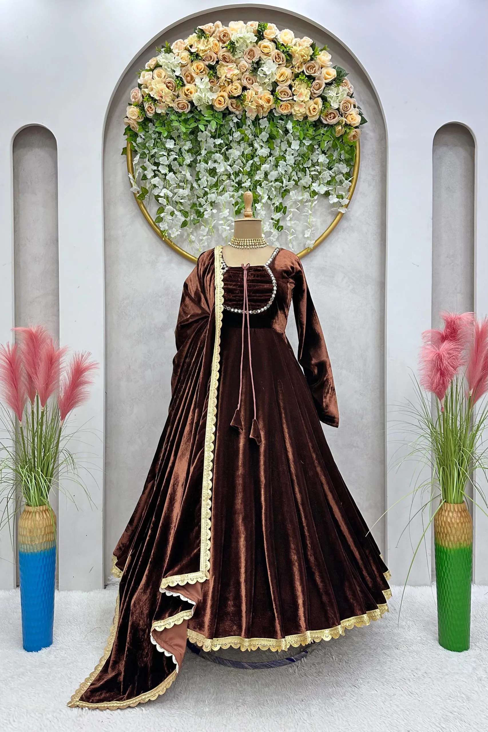 KD 1393 Coffee Color Velvet Real Mirror Fancy Salwar Suit Casual, Party, Festive, Events Wedding Etc.  Expected Delivery 4-6 Working Days @1799/- Only | Jump Suits, Casual Suits, Creative suits, Designer Suits, Palazzo Suits, Party Wear Suits, Salwar suit, Straight Suits