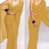 Consummate Golden Georgette Fancy Sequence Work Saree