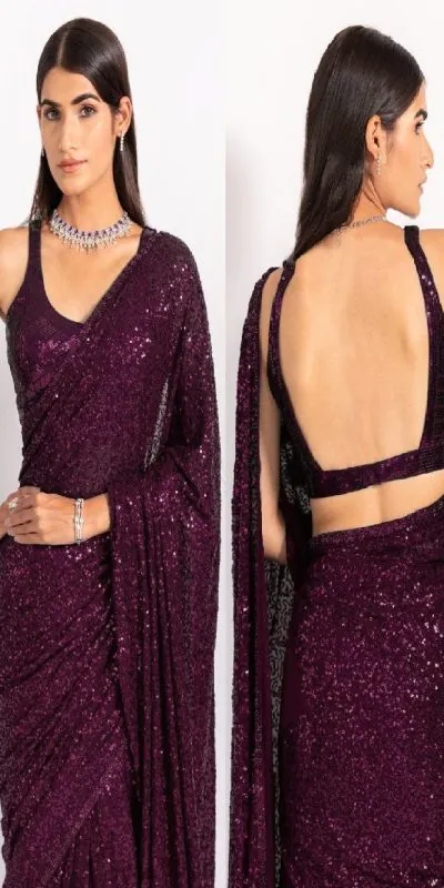 KT 250 Purple Color Georgette Fancy Sequence Work Saree Blouse: Bangalore Silk Casual, Party Wear, Wedding Expected Delivery 4-6 Working Days@1799/- | Bollywood Sarees, Creative Sarees, Designer Sarees, Embroidered Sarees, Party Wear Sarees, Sarees