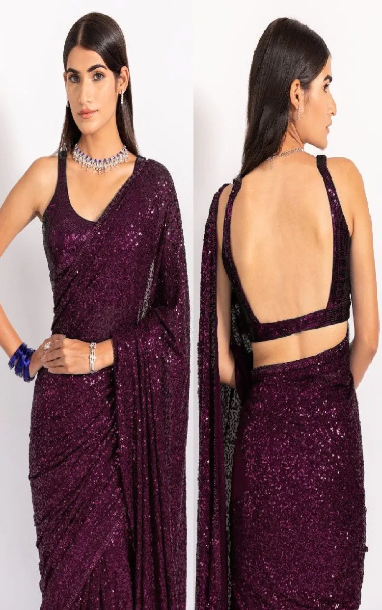 KT 250 Purple Color Georgette Fancy Sequence Work Saree Blouse: Bangalore Silk Casual, Party Wear, Wedding   Expected Delivery 4-6 Working Days@1799/- | Bollywood Sarees, Creative Sarees, Designer Sarees, Embroidered Sarees, Party Wear Sarees, Sarees