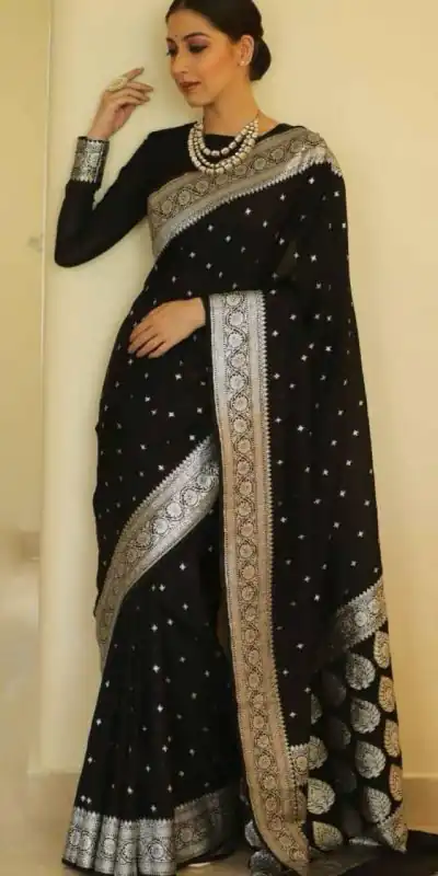 KP 5064 Black Color Soft Lichi Silk Cloth Beautiful Rich Pallu Saree Casual, Party Wear, Wedding, Events Etc. Expected Delivery 4-6 Working Days @ 1399/- | Bollywood Sarees, Creative Sarees, Designer Sarees, Embroidered Sarees, Ethnic Saree, Modern Digital sarees, Party Wear Sarees, Sarees
