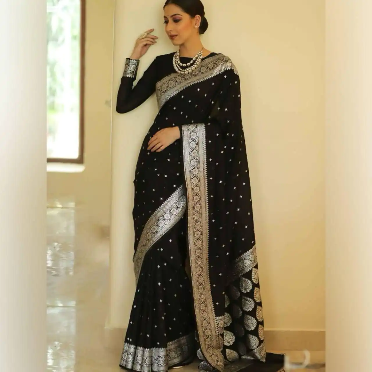 KP 5064 Black Color Soft Lichi Silk Cloth Beautiful Rich Pallu Saree Casual, Party Wear, Wedding, Events Etc.   Expected Delivery 4-6 Working Days @ 1399/- | Bollywood Sarees, Creative Sarees, Designer Sarees, Embroidered Sarees, Ethnic Saree, Modern Digital sarees, Party Wear Sarees, Sarees