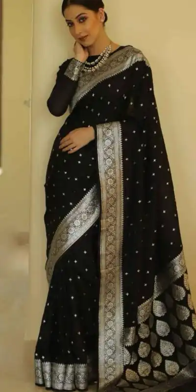 KP 5064 Black Color Soft Lichi Silk Cloth Beautiful Rich Pallu Saree Casual, Party Wear, Wedding, Events Etc. Expected Delivery 4-6 Working Days @ 1399/- | Bollywood Sarees, Creative Sarees, Designer Sarees, Embroidered Sarees, Ethnic Saree, Modern Digital sarees, Party Wear Sarees, Sarees