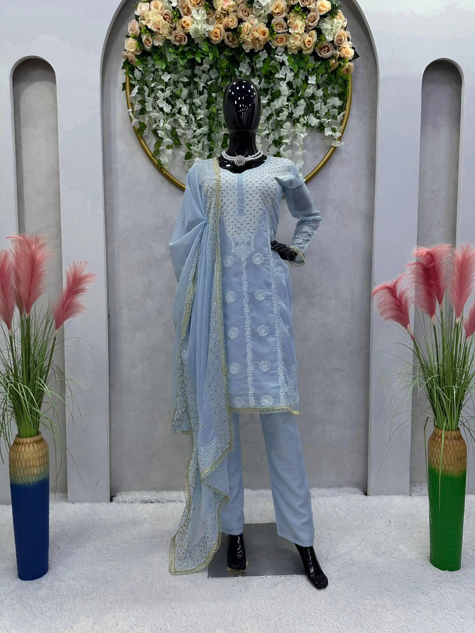  RTC 5689 Blue Color Tabby Organza Thread Sequence Work Kurti Casual, Wedding, Party, Festive, Events Etc. Expected Delivery 4-6 Working Days @1999/- | Bollywood Kurti, Creative Kurtis, Designer Kurti, Kurti, Party Wear Kurti, Selfie Kurti