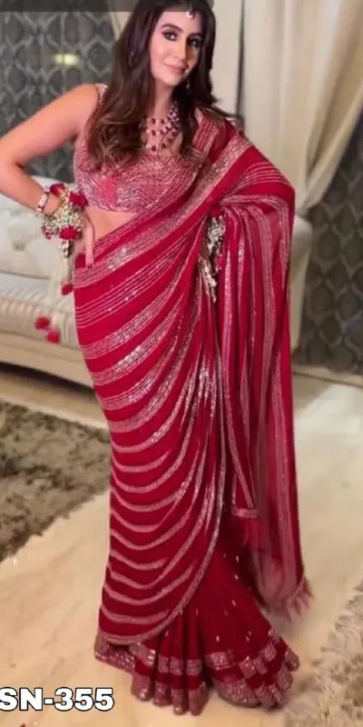 JR 607 Red Color Georgette Embroidery Pallu Scat Saree Blouse Mono Silk Embroidery  Casual, Wedding, Festive, Events Expected Delivery  4-6 Working Days @1649 | Bollywood Sarees, Creative Sarees, Designer Sarees, Embroidered Sarees, Ethnic Saree, Modern Digital sarees, Party Wear Sarees, Sarees