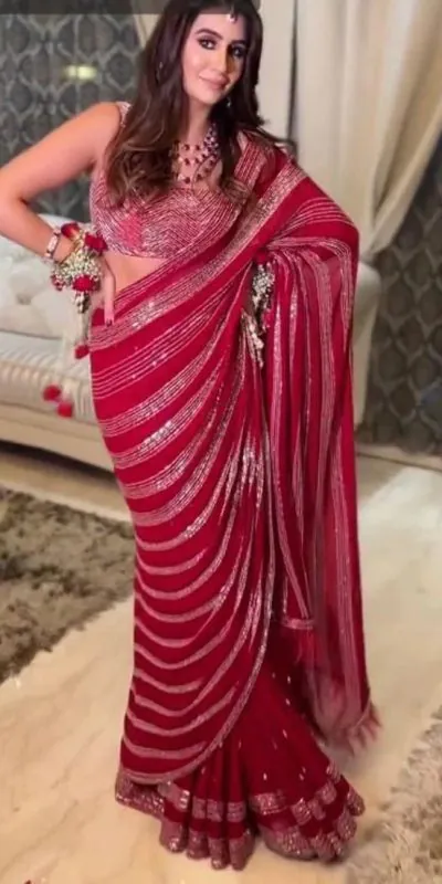 JR 607 Red Color Georgette Embroidery Pallu Scat Saree Blouse Mono Silk Embroidery  Casual, Wedding, Festive, Events Expected Delivery  4-6 Working Days @1649 | Bollywood Sarees, Creative Sarees, Designer Sarees, Embroidered Sarees, Ethnic Saree, Modern Digital sarees, Party Wear Sarees, Sarees