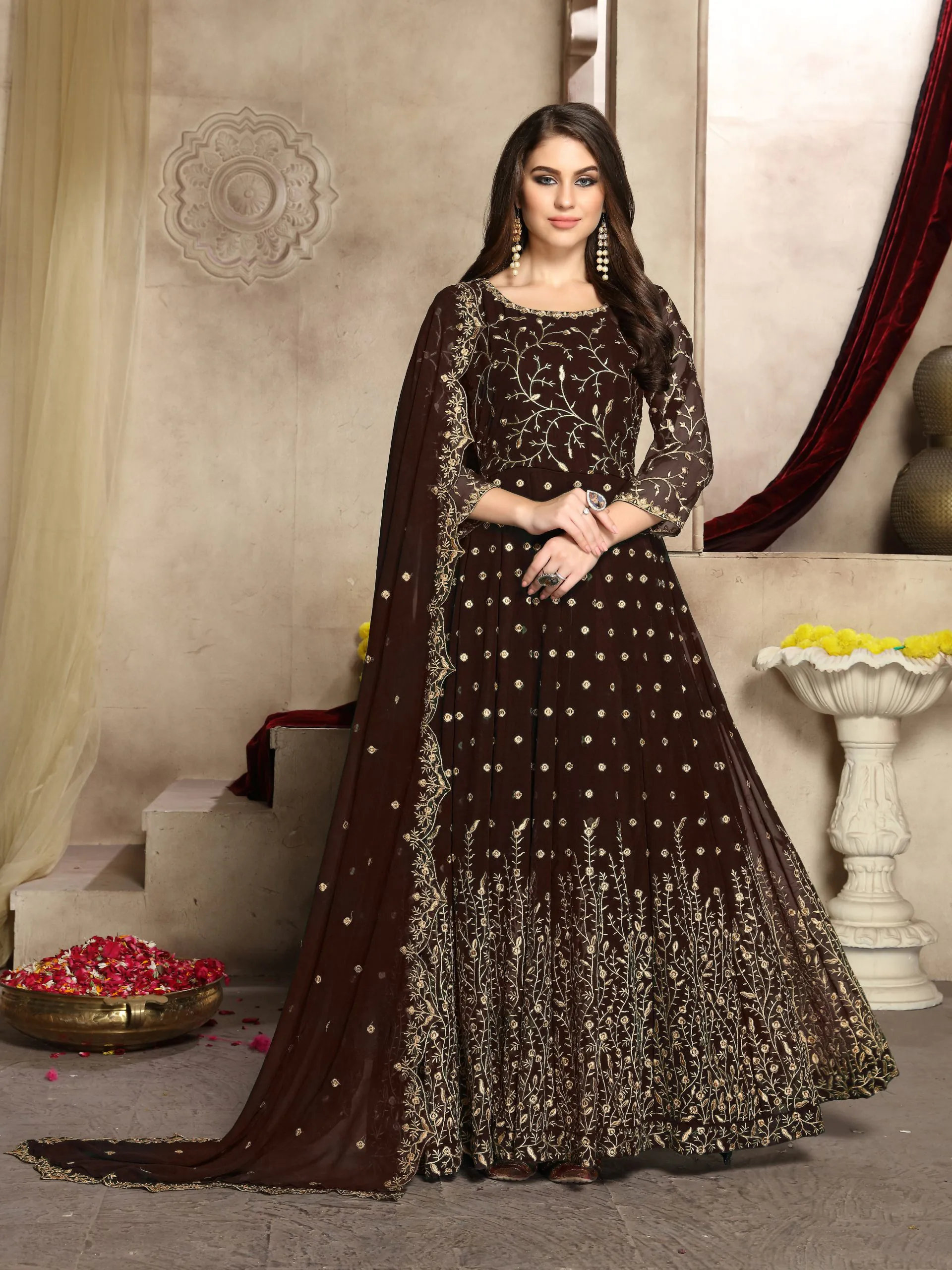  FC 94001 coffee Color Georgette Multi Thread Zari Stich Anarkali Suit Wedding, Party, Festive events, etc. Expected Delivery  4-6 Working Days @2149/- | Anarkali Suits, Bollywood Anarkali, Creative-Anarkali, Designer Anarkali, Embroidered Anarkali, Party Wear Anarkali