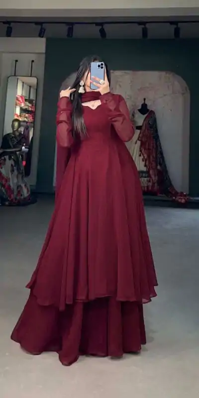 YNF3502 Maroon Color Georgette Plain Top Plain Plaza And Dupatta Casual, Wedding, Party, Festive, Events Etc.  Expected Delivery  4-6 Working Days @1999/- | Jump Suits, Casual Suits, Creative suits, Designer Suits, Palazzo Suits, Party Wear Suits, Patiala Suits, Salwar suit, Straight Suits