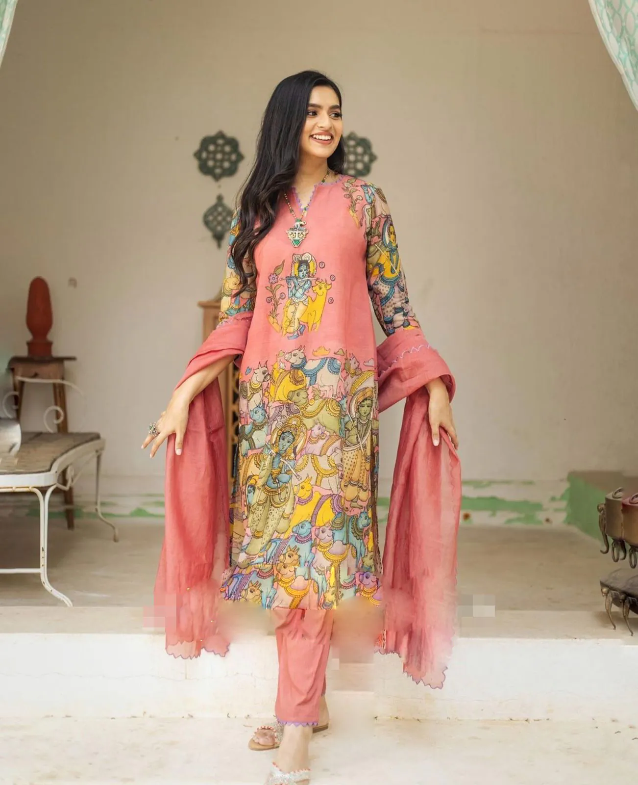 Pc-360 Pink Color Cotton Kalamkari Print Work Casual, Party Wear, Wedding, Events, Festivals Wear Etc. Expected Delivery 4-6 Working Days @1899/- | Bollywood Kurti, Creative Kurtis, Designer Kurti, Kurti, Party Wear Kurti, Selfie Kurti