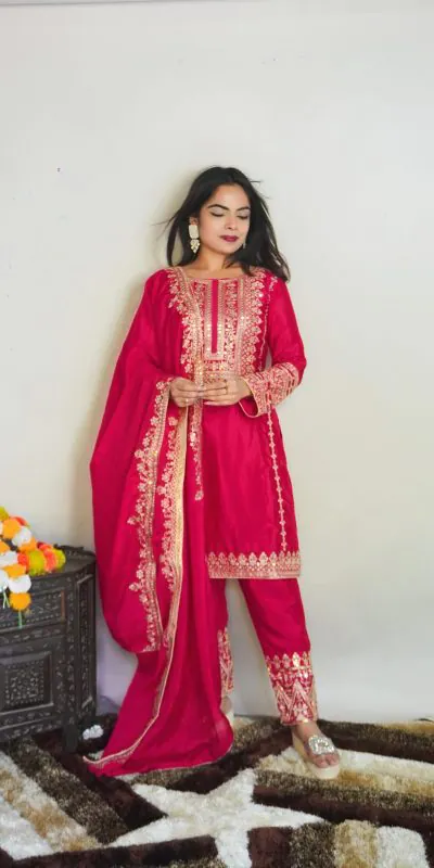 SRK 5151 Pink Color Pure Chinnon Silk Embroidery Sequence Salwar Suit Wedding, Party, Festive, Events Expected Delivery 4-6 Working Days @ 1949/- | Jump Suits, Casual Suits, Creative suits, Designer Suits, Palazzo Suits, Party Wear Suits, Patiala Suits, Salwar suit, Straight Suits