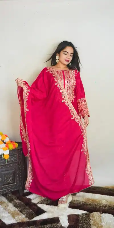 SRK 5151 Pink Color Pure Chinnon Silk Embroidery Sequence Salwar Suit Wedding, Party, Festive, Events Expected Delivery 4-6 Working Days @ 1949/- | Jump Suits, Casual Suits, Creative suits, Designer Suits, Palazzo Suits, Party Wear Suits, Patiala Suits, Salwar suit, Straight Suits