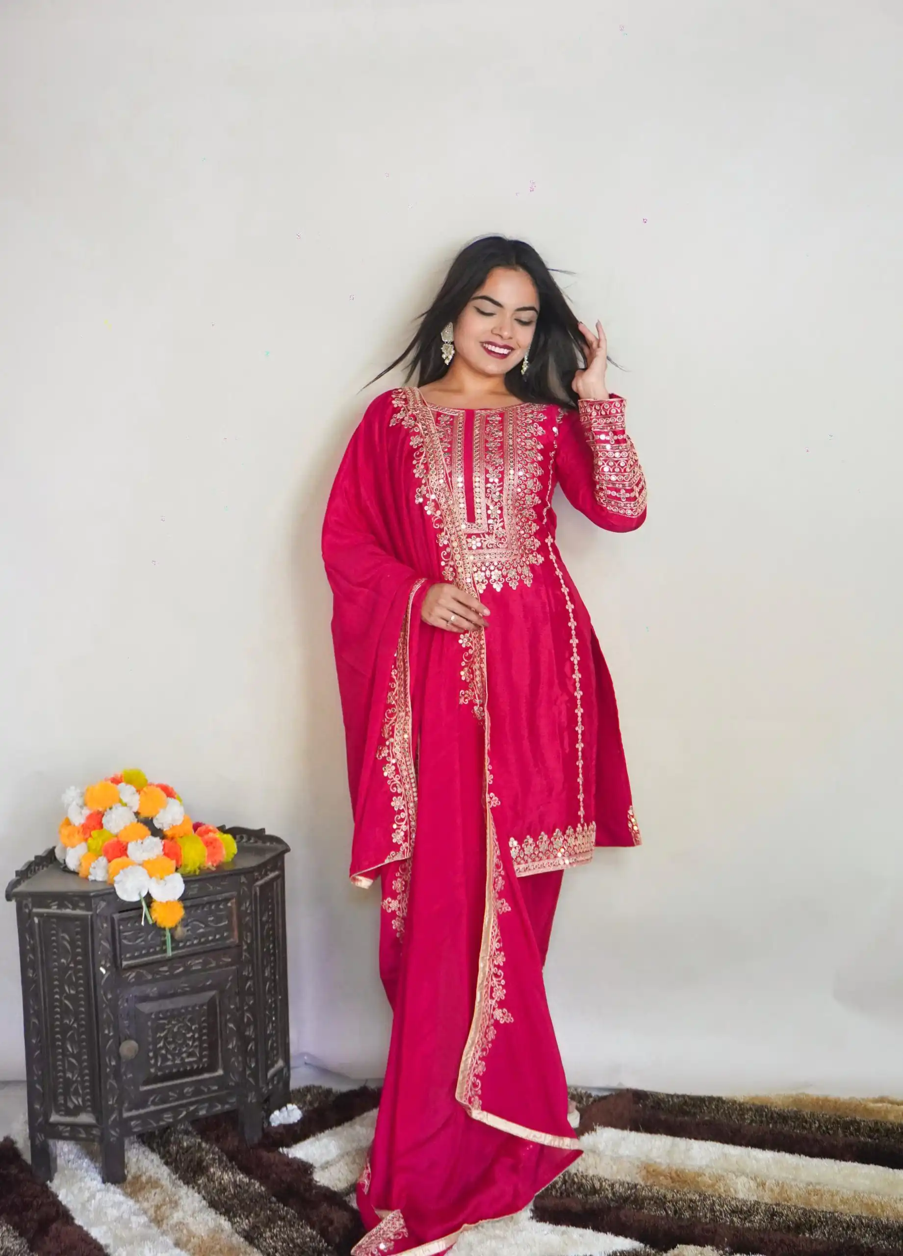 SRK 5151 Pink  Color Pure Chinnon Silk Embroidery Sequence Salwar Suit Wedding, Party, Festive, Events Expected Delivery 4-6 Working Days @ 1949/- | Jump Suits, Casual Suits, Creative suits, Designer Suits, Palazzo Suits, Party Wear Suits, Patiala Suits, Salwar suit, Straight Suits