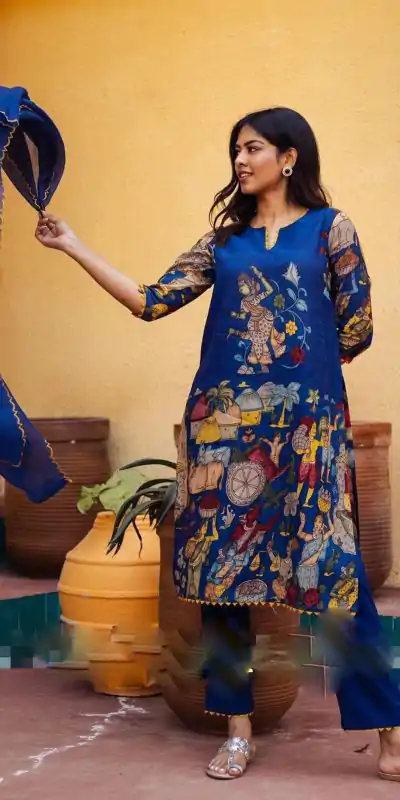 Pc 360 Royal Blue Color CottonĀ Kalamkari Print Work Casual, Party Wear, Wedding, Events, Festivals Wear Etc. Expected Delivery 4-6 Working Days @1899/- | Bollywood Kurti, Creative Kurtis, Designer Kurti, Kurti, Party Wear Kurti, Selfie Kurti