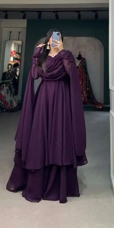 YNF3502 Wine Color Georgette Plain Top Plain Plaza And Dupatta Casual, Wedding, Party, Festive, Events Etc. Expected Delivery 4-6 Working Days @1999/- | Jump Suits, Casual Suits, Creative suits, Designer Suits, Palazzo Suits, Party Wear Suits, Patiala Suits, Salwar suit, Straight Suits