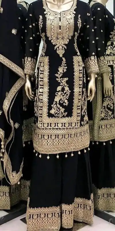 SRK 5146 Black Color Pure Chinnon Silk Embroidery Coding Dori Salwar Suit Wedding, Party, Festive, Events Expected Delivery 4-6 Working Days @ 2199/- | Jump Suits, Casual Suits, Creative suits, Designer Suits, Palazzo Suits, Party Wear Suits, Patiala Suits, Salwar suit, Straight Suits
