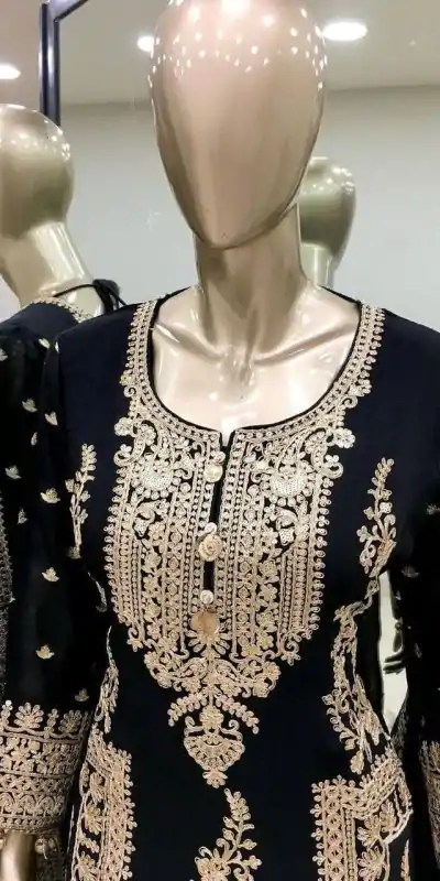SRK 5146 Black Color Pure Chinnon Silk Embroidery Coding Dori Salwar Suit Wedding, Party, Festive, Events Expected Delivery 4-6 Working Days @ 2199/- | Jump Suits, Casual Suits, Creative suits, Designer Suits, Palazzo Suits, Party Wear Suits, Patiala Suits, Salwar suit, Straight Suits