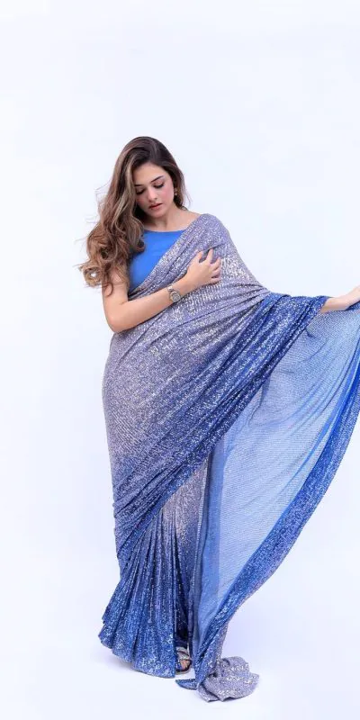 DF 3408 Blue Color Georgette Digital Printed Sequence Embroidery Saree Casual, Party Wear, Wedding, Events Etc Delivery Expected.4-6 Working Days 1899/- | Bollywood Sarees, Creative Sarees, Designer Sarees, Embroidered Sarees, Ethnic Saree, Modern Digital sarees, Party Wear Sarees, Sarees