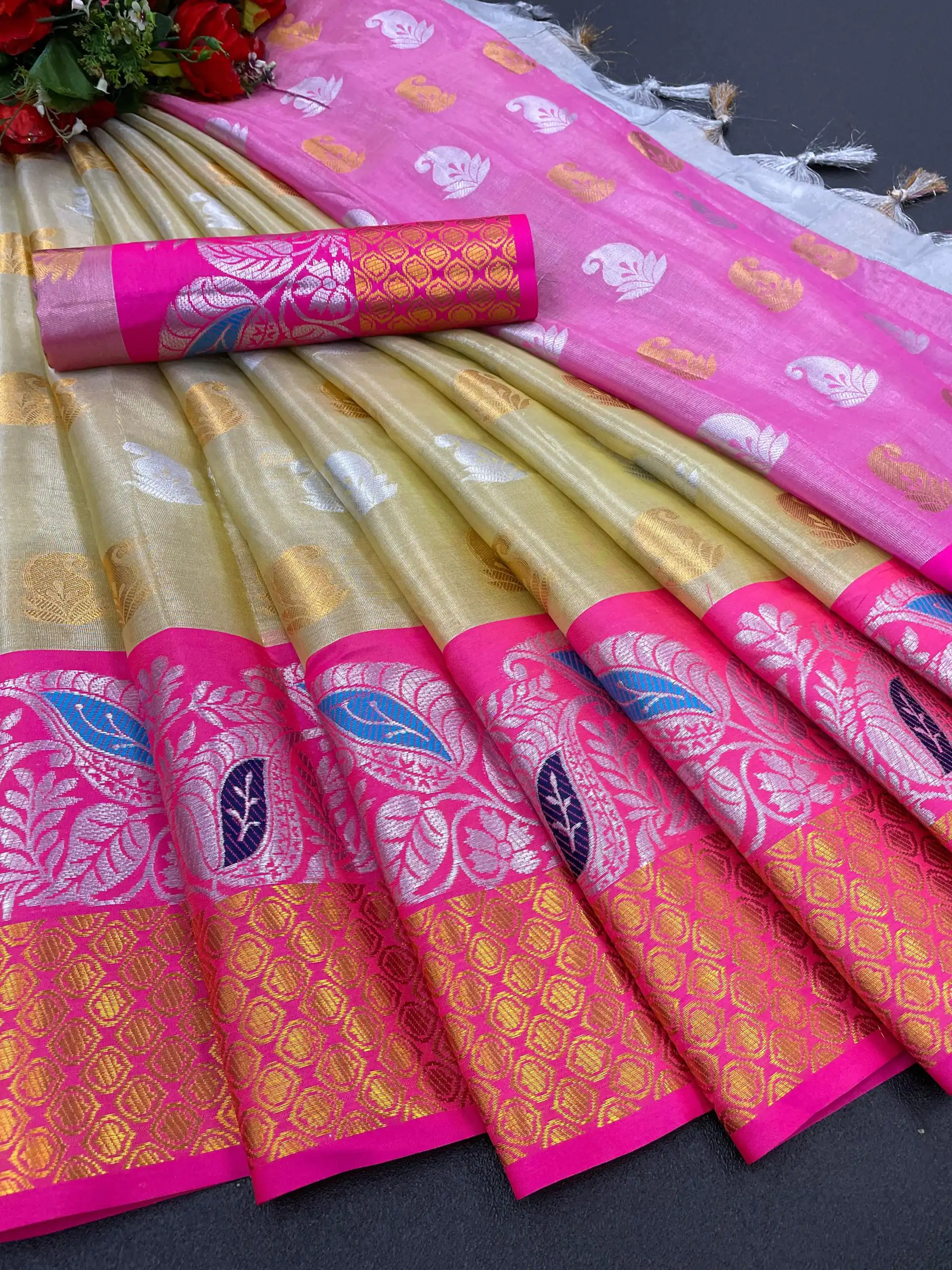 MB™️  3243 Golden Color Soft Organic Tissue Silk Saree Gold ,Silver Zari Weaving Casual, Party Wear, Festival, Events, Etc. Delivery 4-6 Working Days @1550/- | Bollywood Sarees, Creative Sarees, Designer Sarees, Embroidered Sarees, Ethnic Saree, Modern Digital sarees, Party Wear Sarees, Sarees