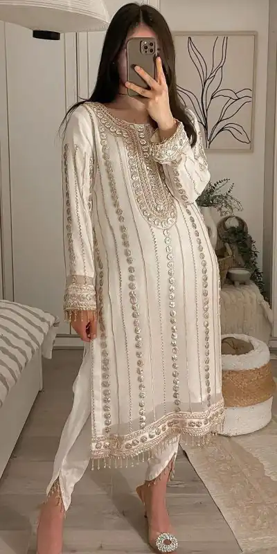 LG 1832 White Color Georgette Embroidery Foil Work Salwar Suit Casual, Wedding, Festive, Events Expected Delivery 4-6 Working Days @2149/- | Jump Suits, Casual Suits, Creative suits, Designer Suits, Palazzo Suits, Party Wear Suits, Patiala Suits, Salwar suit, Straight Suits