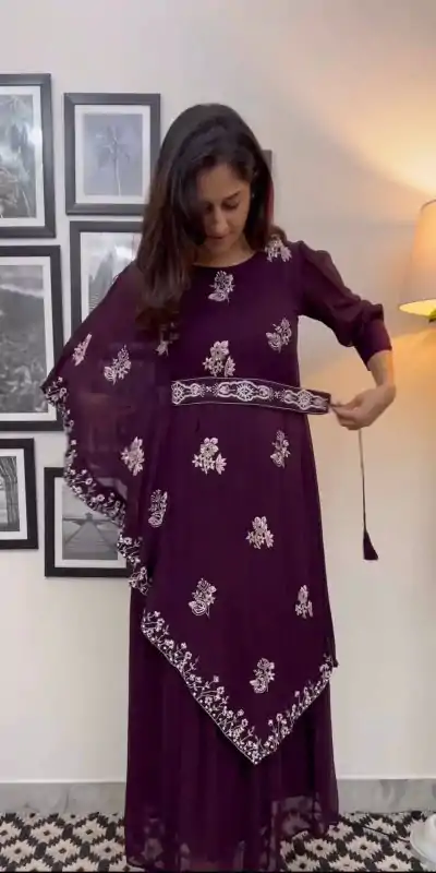  FC 5680 Wine Georgette Thread With Sequence Anarkali Suit Wedding, Party, Festive events, etc. Expected Delivery  4-6 Working Days @2399/- Only FC 1899/- | Anarkali Suits, Bollywood Anarkali, Creative-Anarkali, Designer Anarkali, Embroidered Anarkali, Party Wear Anarkali