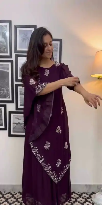  FC 5680 Wine Georgette Thread With Sequence Anarkali Suit Wedding, Party, Festive events, etc. Expected Delivery  4-6 Working Days @2399/- Only FC 1899/- | Anarkali Suits, Bollywood Anarkali, Creative-Anarkali, Designer Anarkali, Embroidered Anarkali, Party Wear Anarkali