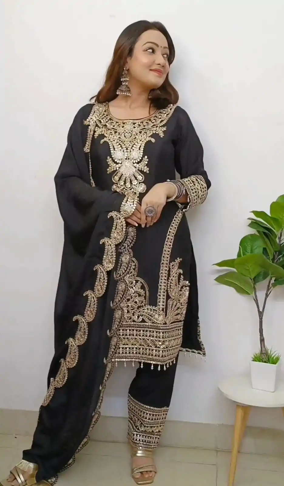 SRK 5149 Black Color Pure Chinnon Silk Embroidery Sequence Salwar Suit Wedding, Party, Festive, Events Expected Delivery 4-6 Working Days @ 2049/- | Jump Suits, Casual Suits, Creative suits, Designer Suits, Palazzo Suits, Party Wear Suits, Patiala Suits, Salwar suit, Straight Suits