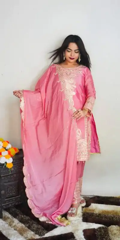 SRK 5149 Pink Color Pure Chinnon Silk Embroidery Sequence Salwar Suit Wedding, Party, Festive, Events Expected Delivery 4-6 Working Days @ 2049/- | Jump Suits, Casual Suits, Creative suits, Designer Suits, Palazzo Suits, Party Wear Suits, Patiala Suits, Salwar suit, Straight Suits