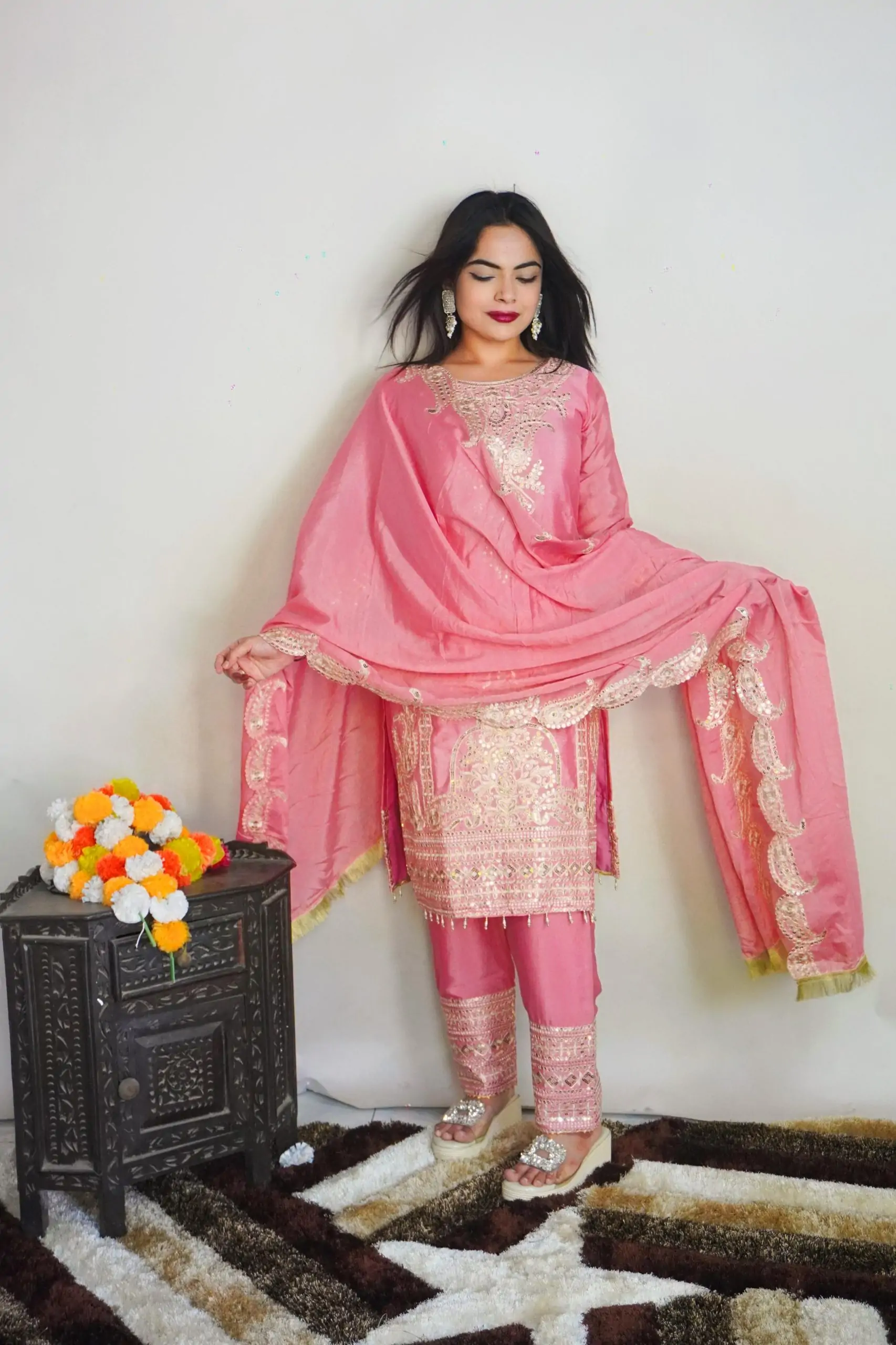SRK 5149 Pink Color Pure Chinnon Silk Embroidery Sequence Salwar Suit Wedding, Party, Festive, Events Expected Delivery 4-6 Working Days @ 2049/- | Jump Suits, Casual Suits, Creative suits, Designer Suits, Palazzo Suits, Party Wear Suits, Patiala Suits, Salwar suit, Straight Suits
