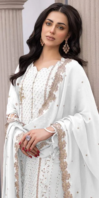 FC MARIA 1038 White Color Heavy Georgette Embroidery Salwar Suit Wedding, Party, Festive events, etc. Expected Delivery 4-6 Working Days @1949/- Only | Jump Suits, Casual Suits, Creative suits, Designer Suits, Palazzo Suits, Party Wear Suits, Patiala Suits, Salwar suit, Straight Suits