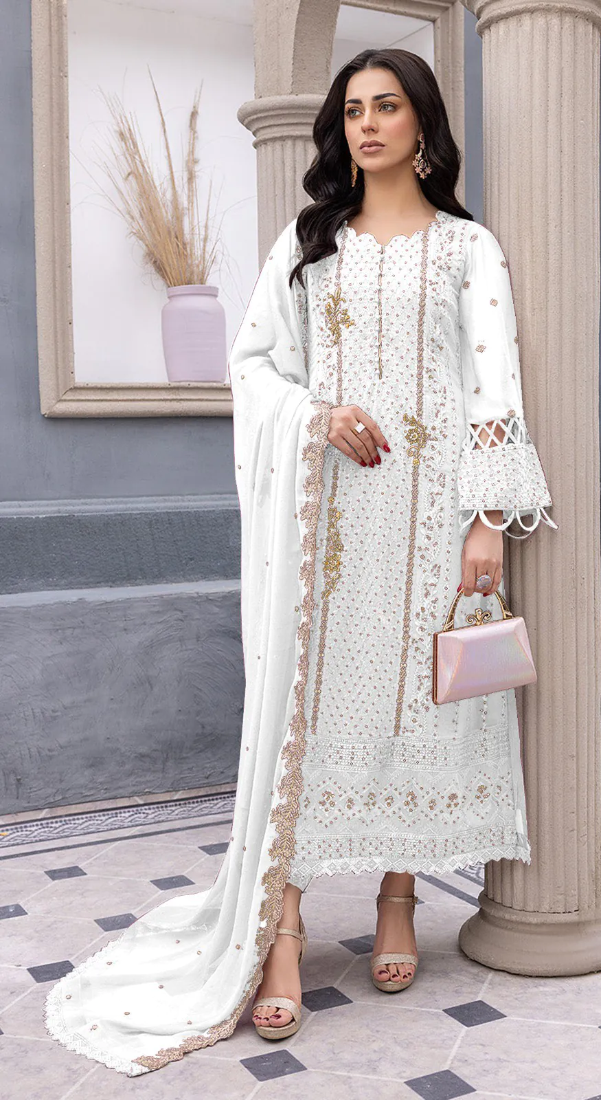 FC MARIA 1038 White Color Heavy Georgette Embroidery Salwar Suit Wedding, Party, Festive events, etc.  Expected Delivery  4-6 Working Days @1949/- Only | Jump Suits, Casual Suits, Creative suits, Designer Suits, Palazzo Suits, Party Wear Suits, Patiala Suits, Salwar suit, Straight Suits