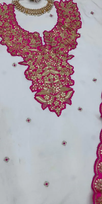 KD 1447 White & Pink Color Silk Thread Sequence Salwar Suit Casual, Party, Wedding, Festive, Events Etc. Expected Delivery 4-6 Working Days @1849/- | Casual Suits, Creative suits, Designer Suits, Party Wear Suits, Patiala Suits, Salwar suit, Straight Suits