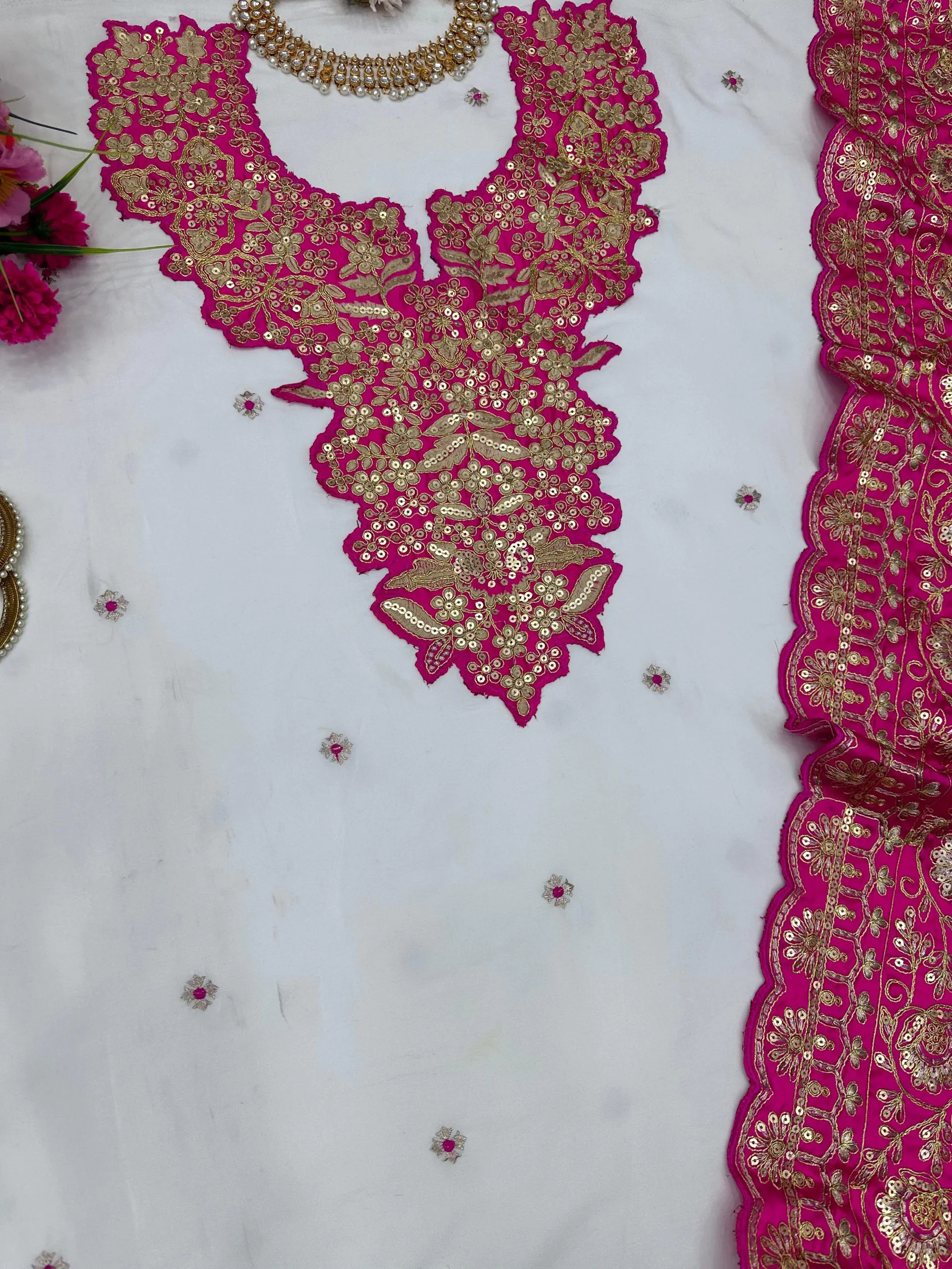 KD 1447 White & Pink Color Silk Thread Sequence Salwar Suit Casual, Party, Wedding, Festive, Events Etc. Expected Delivery 4-6 Working Days @1849/- | Casual Suits, Creative suits, Designer Suits, Party Wear Suits, Patiala Suits, Salwar suit, Straight Suits
