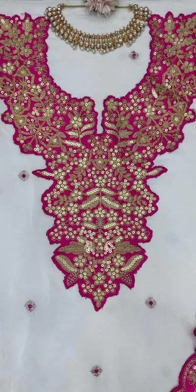KD 1447 White & Pink Color Silk Thread Sequence Salwar Suit Casual, Party, Wedding, Festive, Events Etc. Expected Delivery 4-6 Working Days @1849/- | Casual Suits, Creative suits, Designer Suits, Party Wear Suits, Patiala Suits, Salwar suit, Straight Suits