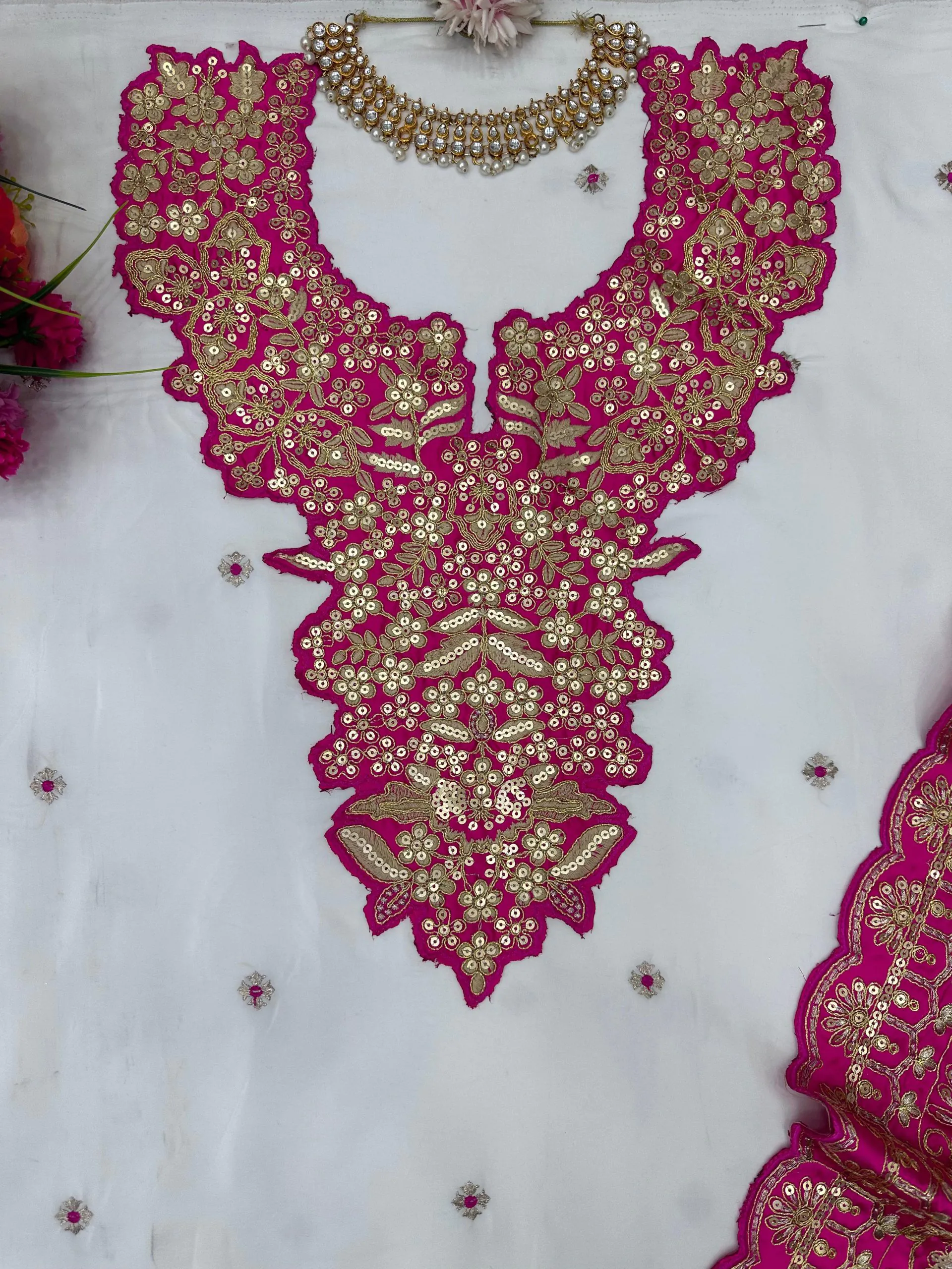 KD 1447 White & Pink Color Silk Thread Sequence Salwar Suit Casual, Party, Wedding, Festive, Events Etc. Expected Delivery 4-6 Working Days @1849/- | Casual Suits, Creative suits, Designer Suits, Party Wear Suits, Patiala Suits, Salwar suit, Straight Suits
