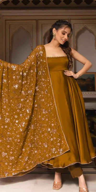 SRK 5128 Coffee Color Heavy Faux Georgette With Fully Flair Salwar Suit Wedding, Party, Festive, Events Expected Delivery 4-6 Working Days @ 1899/- | Jump Suits, Casual Suits, Creative suits, Designer Suits, Palazzo Suits, Party Wear Suits, Patiala Suits, Salwar suit, Straight Suits