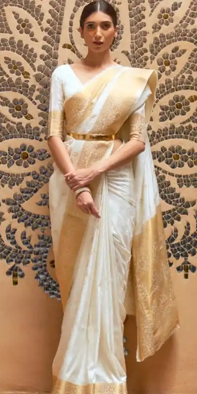 MB™️  3213 Off White Color Soft Kanjivaram Pattu Jacquard Silk Saree Gold ,Silver Zari Weaving Casual, Party Wear, Festival, Events, . 4-6 Working Days @1499 | Bollywood Sarees, Creative Sarees, Designer Sarees, Embroidered Sarees, Ethnic Saree, Modern Digital sarees, Party Wear Sarees, Sarees