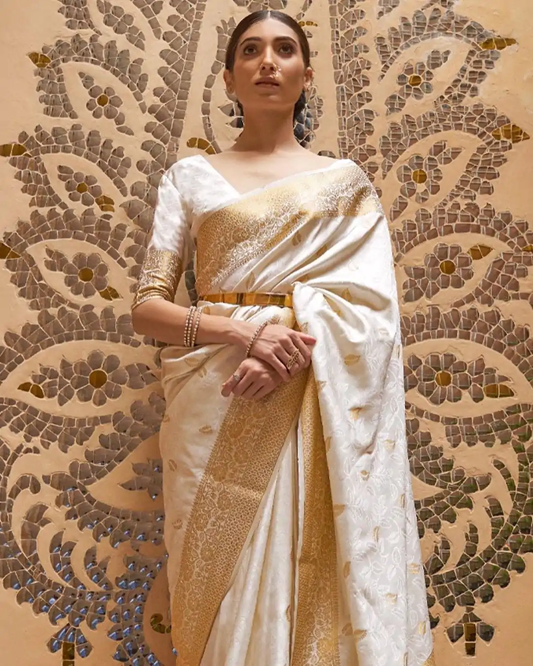 MB™️ 3213 Off White Color Soft Kanjivaram Pattu Jacquard Silk Saree Gold ,Silver Zari Weaving Casual, Party Wear, Festival, Events, . 4-6 Working Days @1499 | Bollywood Sarees, Creative Sarees, Designer Sarees, Embroidered Sarees, Ethnic Saree, Modern Digital sarees, Party Wear Sarees, Sarees