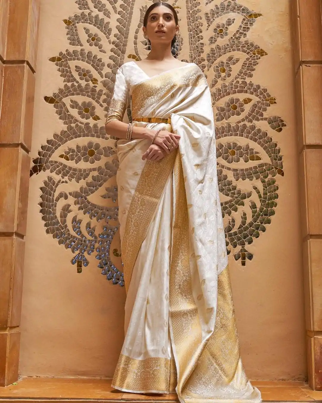 MB™️ 3213 Off White Color Soft Kanjivaram Pattu Jacquard Silk Saree Gold ,Silver Zari Weaving Casual, Party Wear, Festival, Events, . 4-6 Working Days @1499 | Bollywood Sarees, Creative Sarees, Designer Sarees, Embroidered Sarees, Ethnic Saree, Modern Digital sarees, Party Wear Sarees, Sarees