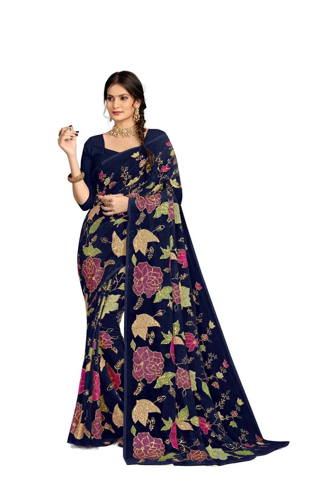 KT 248 Black Color Georgette Fancy Thread & Sequence Saree Casual, Party Wear, Wedding Expected Delivery 4-6 Working Days@1799/- | Bollywood Sarees, Creative Sarees, Designer Sarees, Embroidered Sarees, Party Wear Sarees, Sarees