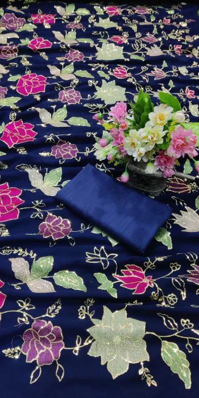 KT 248 Black Color Georgette Fancy Thread & Sequence Saree Casual, Party Wear, Wedding Expected Delivery 4-6 Working Days@1799/- | Bollywood Sarees, Creative Sarees, Designer Sarees, Embroidered Sarees, Party Wear Sarees, Sarees