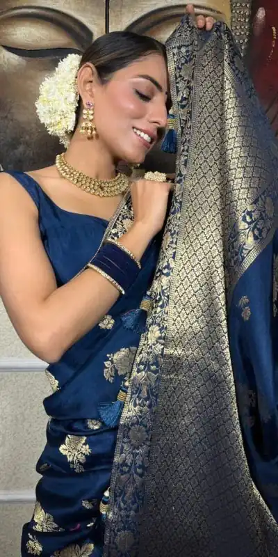 DDF 129 Blue Color Banarasi Soft Silk Extra Ordinary Design Saree Casual, Party Wear, Events, Festivals Etc. Expected Delivery 4-6 Working Days 1449/- | Bollywood Sarees, Creative Sarees, Designer Sarees, Embroidered Sarees, Ethnic Saree, Modern Digital sarees, Party Wear Sarees, Sarees