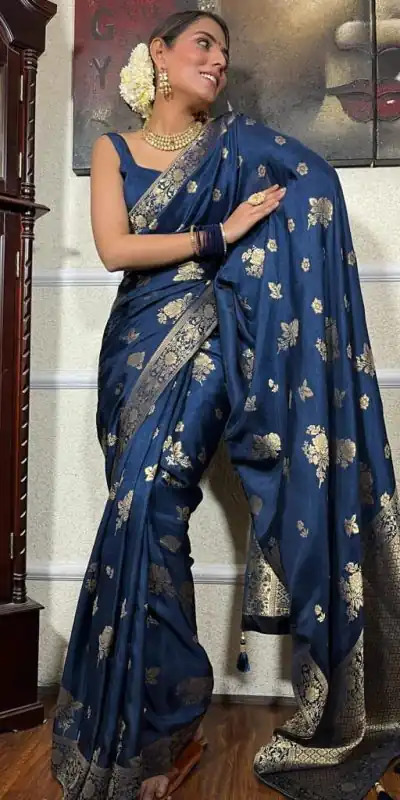 DDF 129 Blue Color Banarasi Soft Silk Extra Ordinary Design Saree Casual, Party Wear, Events, Festivals Etc. Expected Delivery 4-6 Working Days 1449/- | Bollywood Sarees, Creative Sarees, Designer Sarees, Embroidered Sarees, Ethnic Saree, Modern Digital sarees, Party Wear Sarees, Sarees