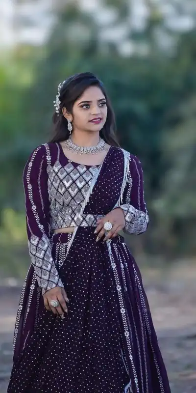 Ram 001 Maroon Color Georgette Sequence Thread Work With Zari Lehenga Choli Casual, Wedding, Festive, Events Expected Delivery 4-6 Working Days @3199/- | Bollywood Lehenga, Creative Lehenga, Designer Lehenga, Embroidered Lehenga, Lehenga, Party Wear Lehenga