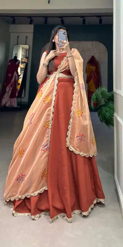 LNB1004 Bright Orange Color Polyester Viscose Chadri Lehenga Choli Gotta Patti Lace Festive Party Wedding, Events etc. Delivery 4-6 Working Days @2349/- | Bollywood Lehenga, Creative Lehenga, Designer Lehenga, Embroidered Lehenga, Lehenga, Party Wear Lehenga