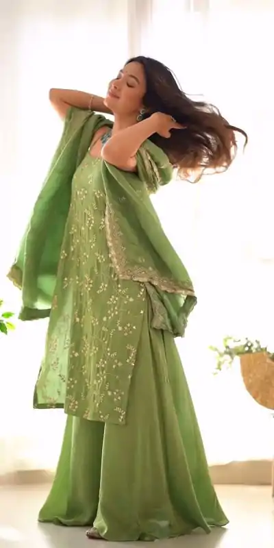 KD 1435 Green Color Jimmy Chu Thread & Sequence Work Salwar Suit Casual, Party, Festive, Events Wedding Etc. Expected Delivery 4-6 Working Days @1999/- Only | Jump Suits, Casual Suits, Creative suits, Designer Suits, Palazzo Suits, Party Wear Suits, Salwar suit, Straight Suits