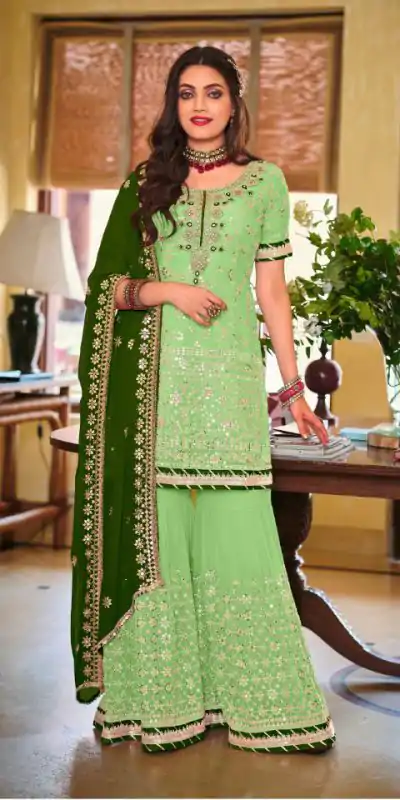 DS 1364 Parrot Green Color Faux Georgette Embroidery Work Salwar Suit Wedding, Party, Festive, Events Expected Delivery 4-6 Working Days @ 2299/- | Jump Suits, Casual Suits, Creative suits, Designer Suits, Palazzo Suits, Party Wear Suits, Patiala Suits, Salwar suit, Straight Suits
